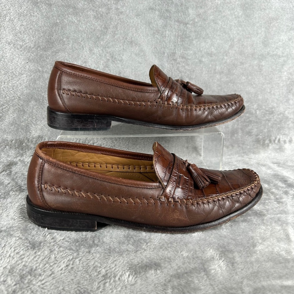 Florsheim Mens Brown Leather Tassel Loafers Croc Embossed 18469 Size 10 D